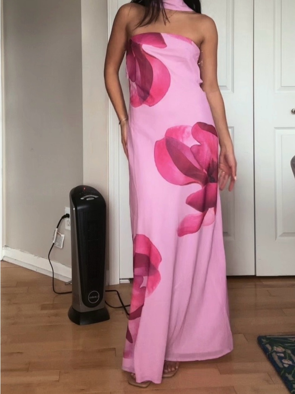 Peppermayo Pink Strapless Floral Maxi Dress